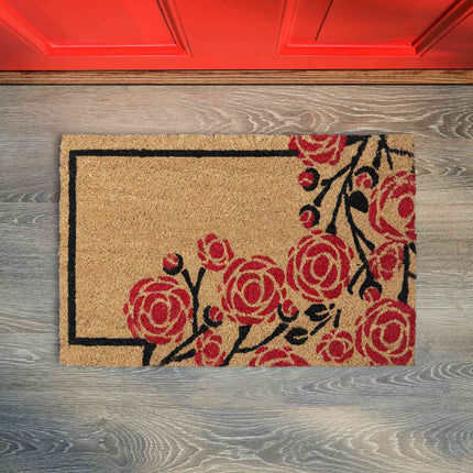 Doormat coconut fiber with roses