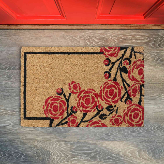 Doormat coconut fiber with roses