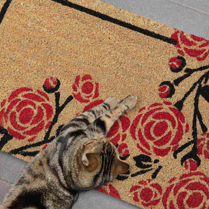 Doormat coconut fiber with roses