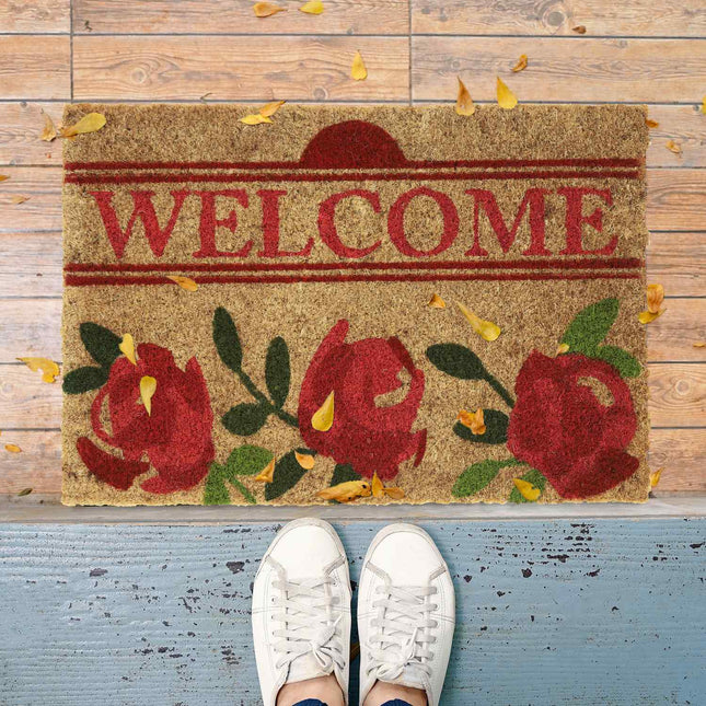 Doormat coconut fiber with roses