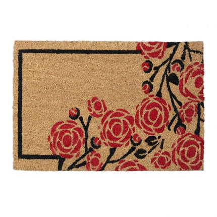 Doormat coconut fiber with roses