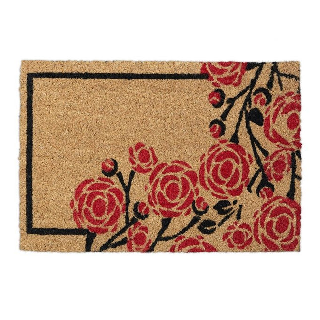 Doormat coconut fiber with roses
