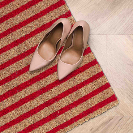 Doormat in coconut red-nature striped