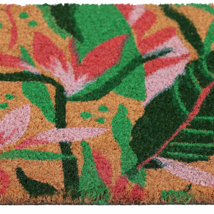 Door mat in coconut with plant motifs