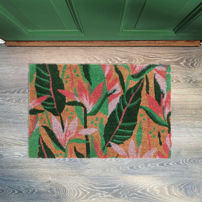 Door mat in coconut with plant motifs