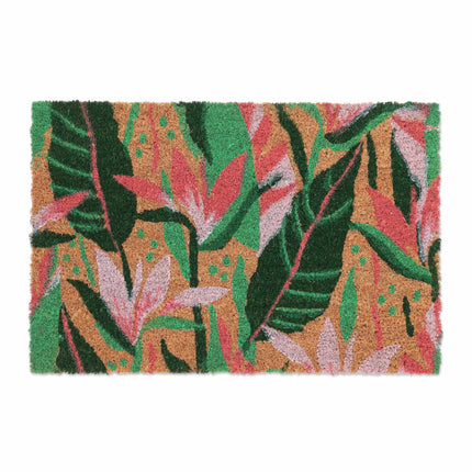 Door mat in coconut with plant motifs