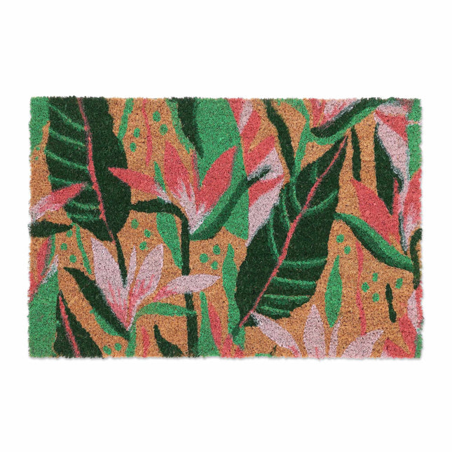 Door mat in coconut with plant motifs
