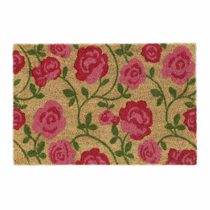 Door mat made of coconut fiber with beautiful roses