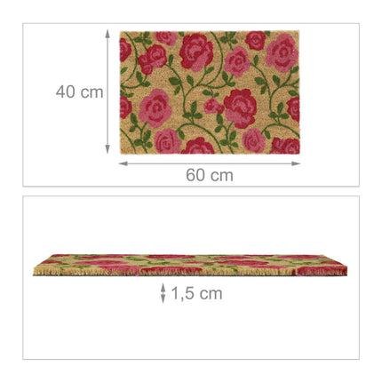 Door mat made of coconut fiber with beautiful roses