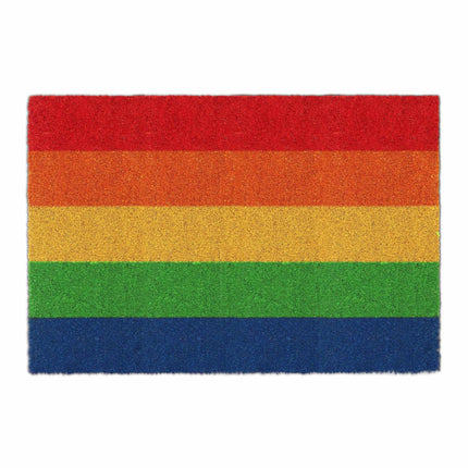 Door mat made of coconut in rainbows