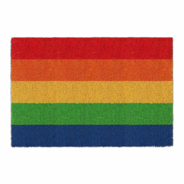 Door mat made of coconut in rainbows