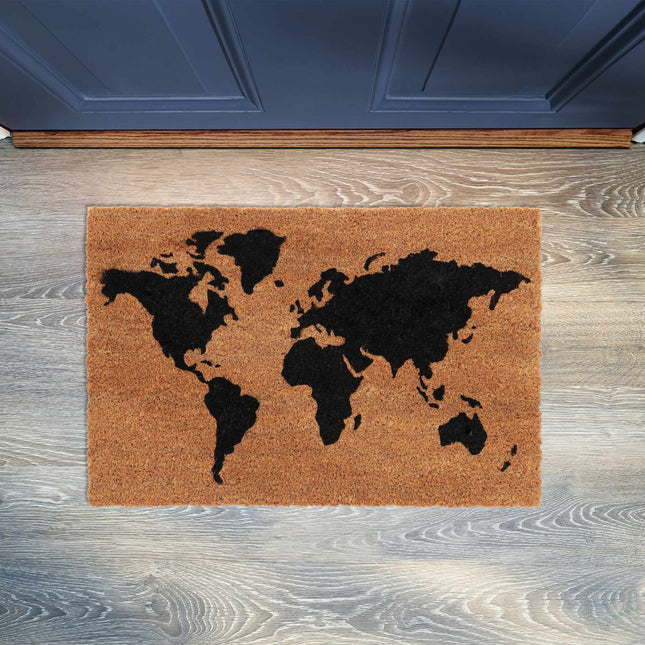 Door mat with world map in coconut