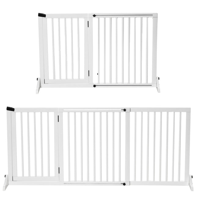 Dog Safety Gate - Freestanding wooden with easy access door, white