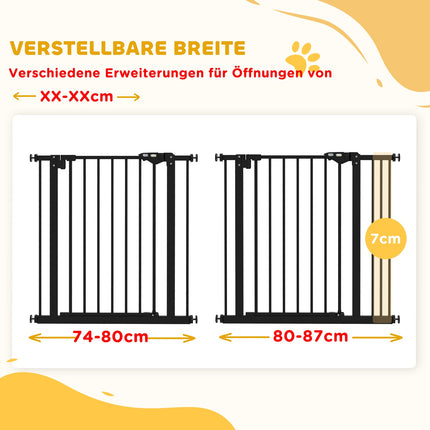 Dog Safety Gate - Adjustable, No-Drill, Black, 74-87 cm