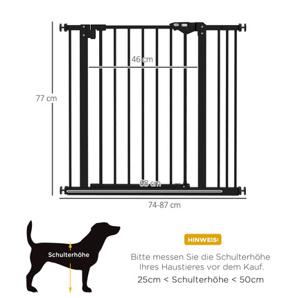 Dog Safety Gate - Adjustable, No-Drill, Black, 74-87 cm
