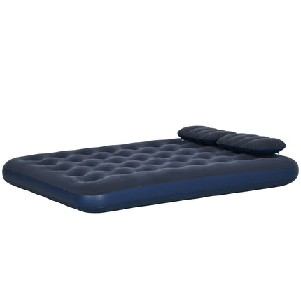 Double Air Mattress With Hand Pump & Pillow, Blue, 203x152x22Cm