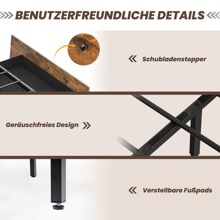 Double Bed Frame with LED Platform Bed & Drawers Noise-Free Bed Frame Rustic Brown