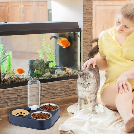 Double Bowl Pet Feeder with Water Dispenser