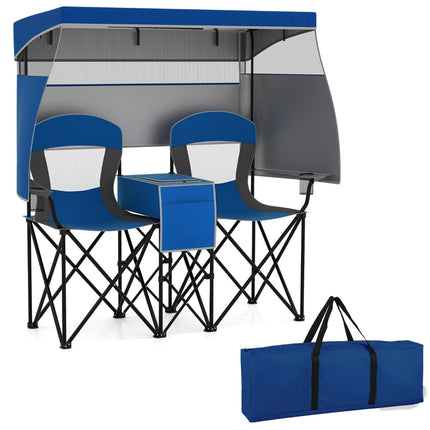 Double Camping Chair with Adjustable Canopy, Cooler & Cup Holders