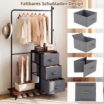 Double Clothes Rack with Shelves & Hooks, Metal Frame
