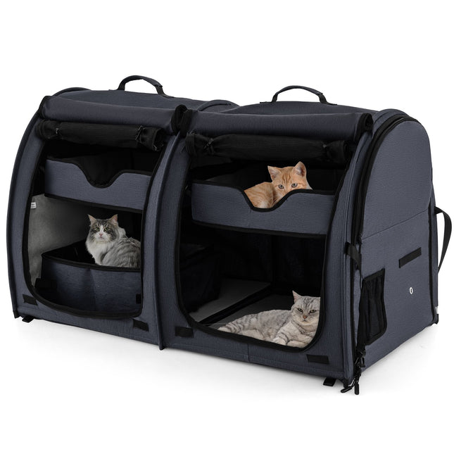 Double-Compartment Pet Carrier – 2 Removable Hammocks