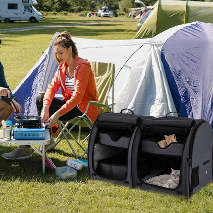 Double-Compartment Pet Carrier – 2 Removable Hammocks