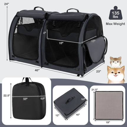 Double-Compartment Pet Carrier – 2 Removable Hammocks