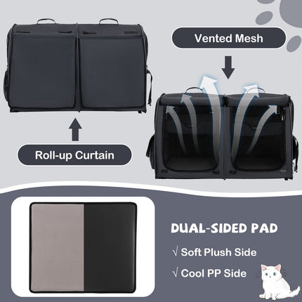 Double-Compartment Pet Carrier – 2 Removable Hammocks