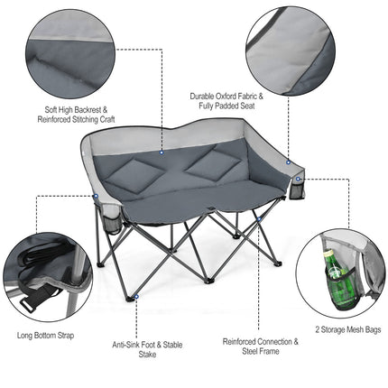 Double Folding Camping Chair with Armrests, Carry Bag