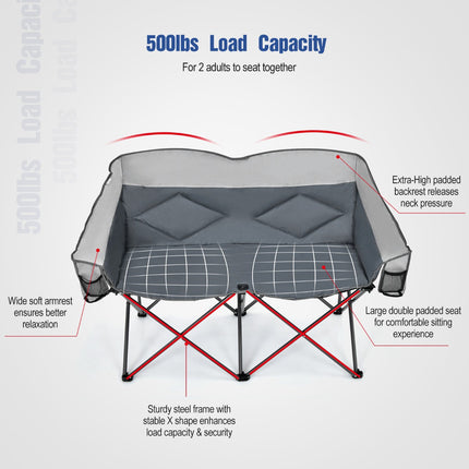 Double Folding Camping Chair with Armrests, Carry Bag