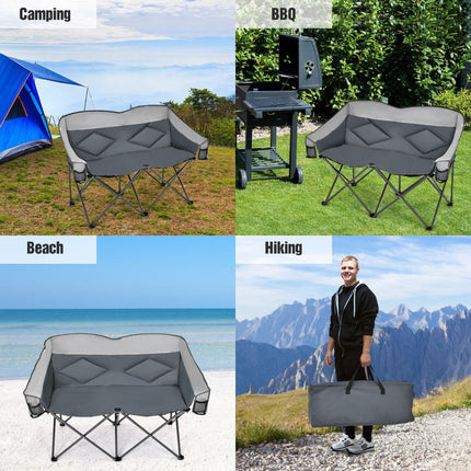 Double Folding Camping Chair with Armrests, Carry Bag