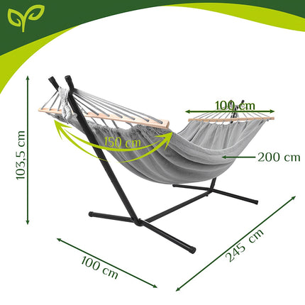Double Garden Hammock with Frame, 200x150cm, 250kg Capacity