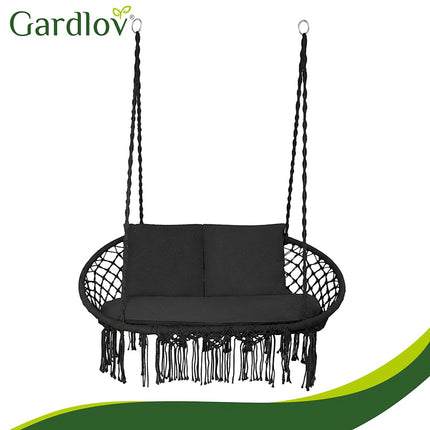 Double Garden Swing Cushion Set, Black, Polyester-Cotton