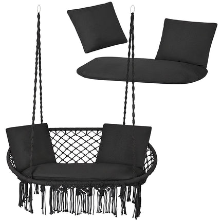 Double Garden Swing Cushion Set, Black, Polyester-Cotton