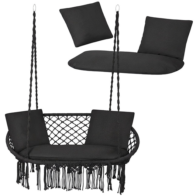 Double Garden Swing Cushion Set, Black, Polyester-Cotton