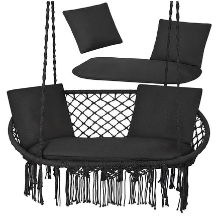 Double Garden Swing Cushion Set, Black, Polyester-Cotton