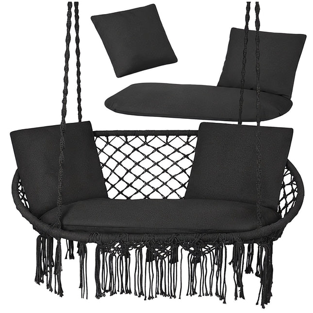 Double Garden Swing Cushion Set, Black, Polyester-Cotton