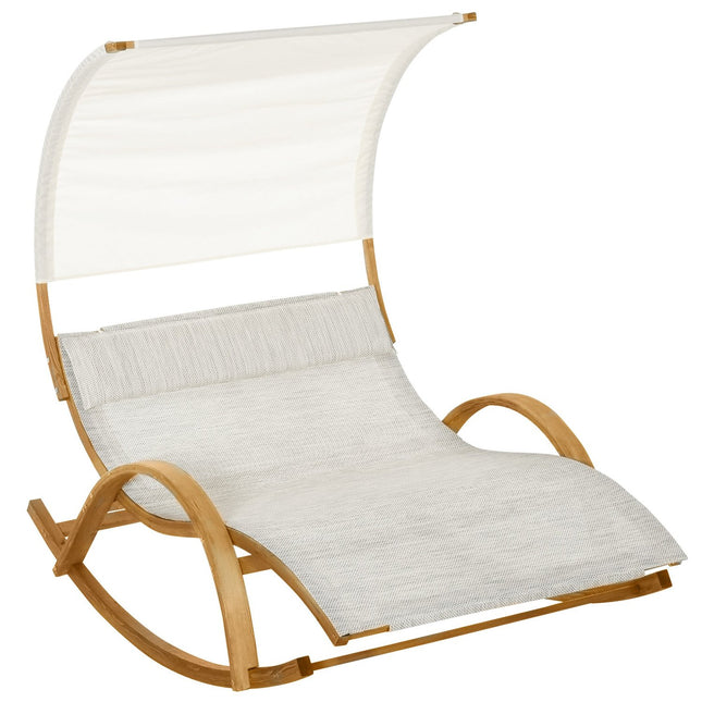 Outdoor rocking sun lounger with larch roof, grey/white