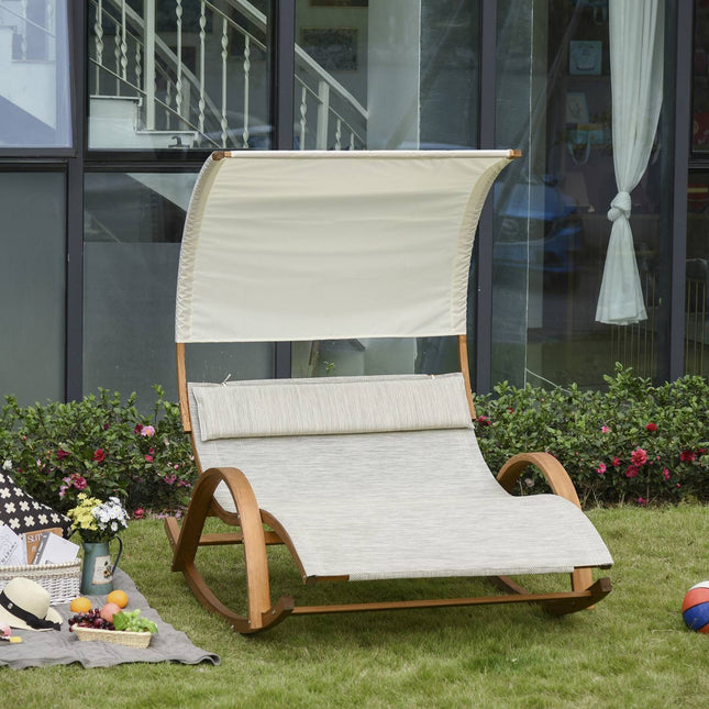 Outdoor rocking sun lounger with larch roof, grey/white