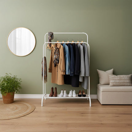Double Metal Clothes Rack with Shelf and Side Bars