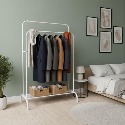 Double Metal Clothes Rack with Shelf and Side Bars