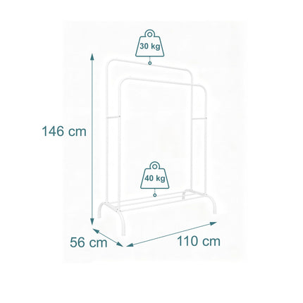Double Metal Clothes Rack with Shelf and Side Bars
