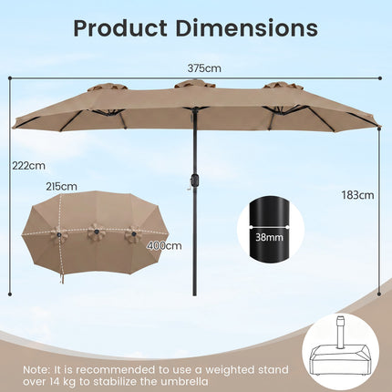 Double Parasol, 400x215 cm, Brown, Water-Repellent