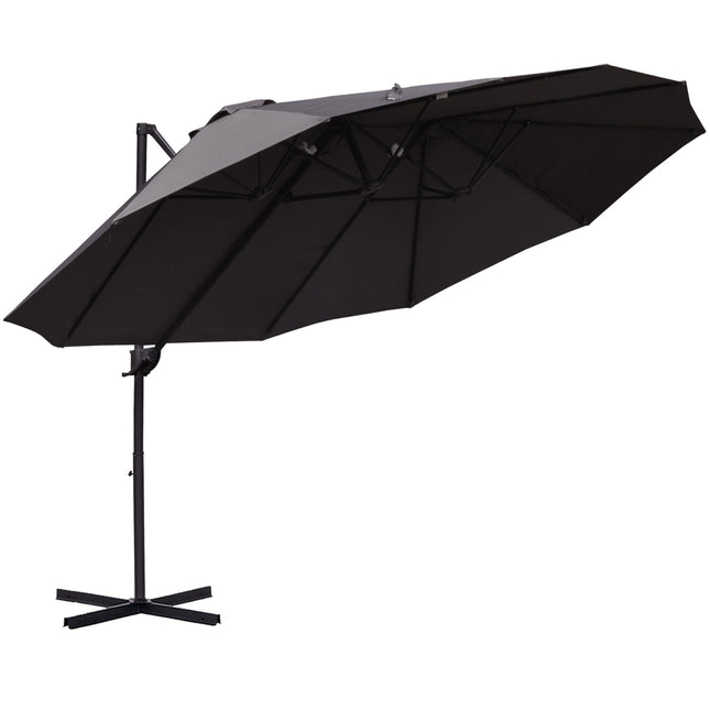 Double-sided cantilever umbrella, crank, sunproof, dark grey