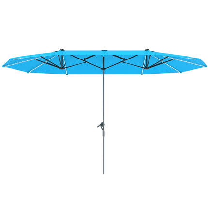 Dubbele parasol met LED-verlichting op zonne-energie 451 x 267 cm aluminium UV 50+ parasol met handslinger balkonparaplu winddicht marktparaplu zonwering voor strand balkon tuin blauw |