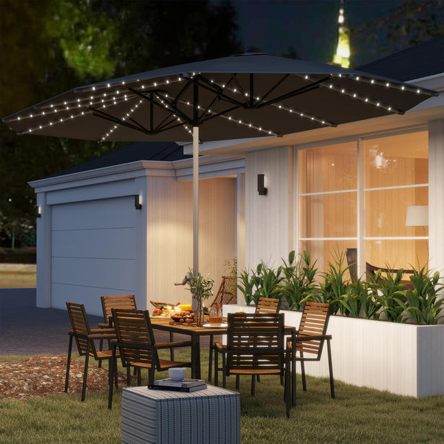 Double parasol with LED, UV50+ protection, dark grey
