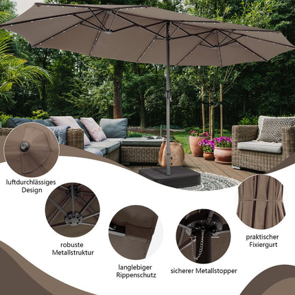 Double Patio Umbrella 470 x 280 cm, Solar LEDs, Base