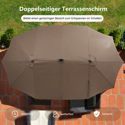 Double Patio Umbrella 470 x 280 cm, Solar LEDs, Base