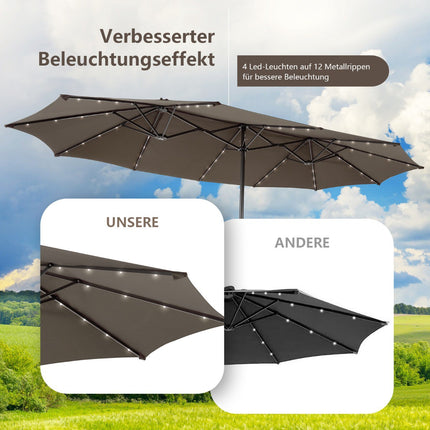 Double Patio Umbrella 470 x 280 cm, Solar LEDs, Base