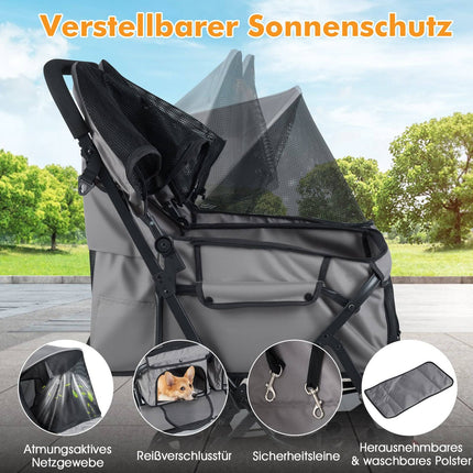 Double Pet Stroller with Adjustable Canopy, Grey